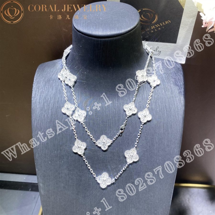 Van Cleef & Arpels Vintage Alhambra long necklace, 20 motifs White gold, Diamond VCARA43300 - Image 5