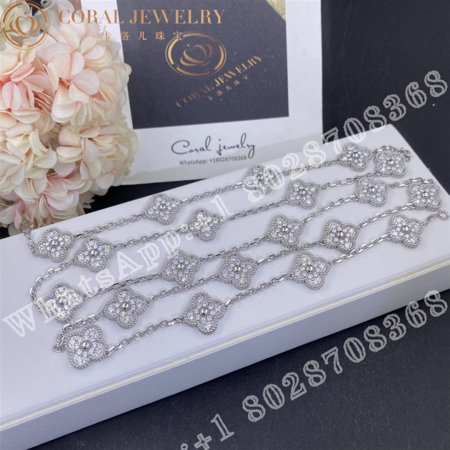 Van Cleef & Arpels Vintage Alhambra long necklace, 20 motifs White gold, Diamond VCARA43300 - Image 7
