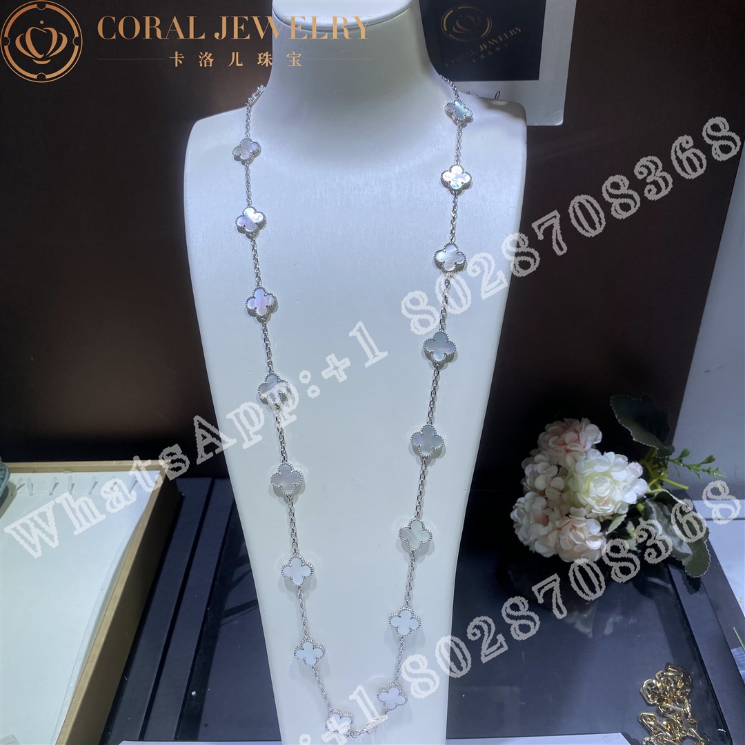 Van Cleef & Arpels Vintage Alhambra long necklace, 20 motifs White gold, Mother-of-pearl VCARF48800 - Image 4