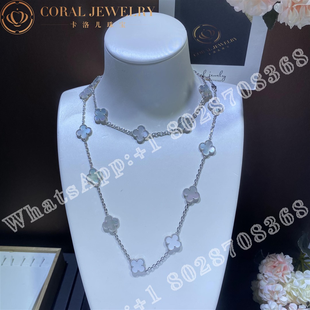 Van Cleef Arpels Vintage Alhambra Long Necklace 20 Motifs White Gold Mother Of Pearl Vcarf48800 Coral (3)
