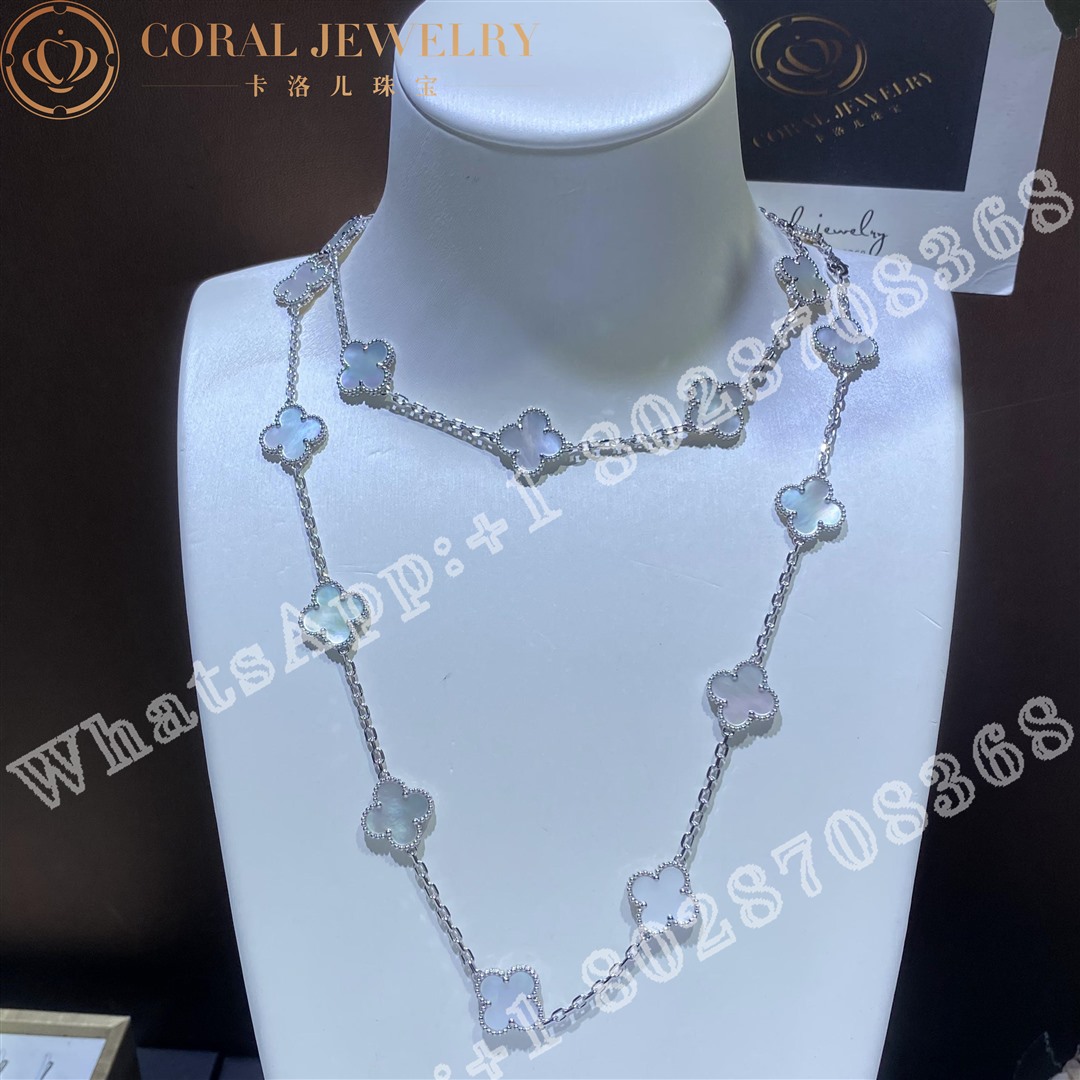 Van Cleef & Arpels Vintage Alhambra long necklace, 20 motifs White gold, Mother-of-pearl VCARF48800 - Image 3