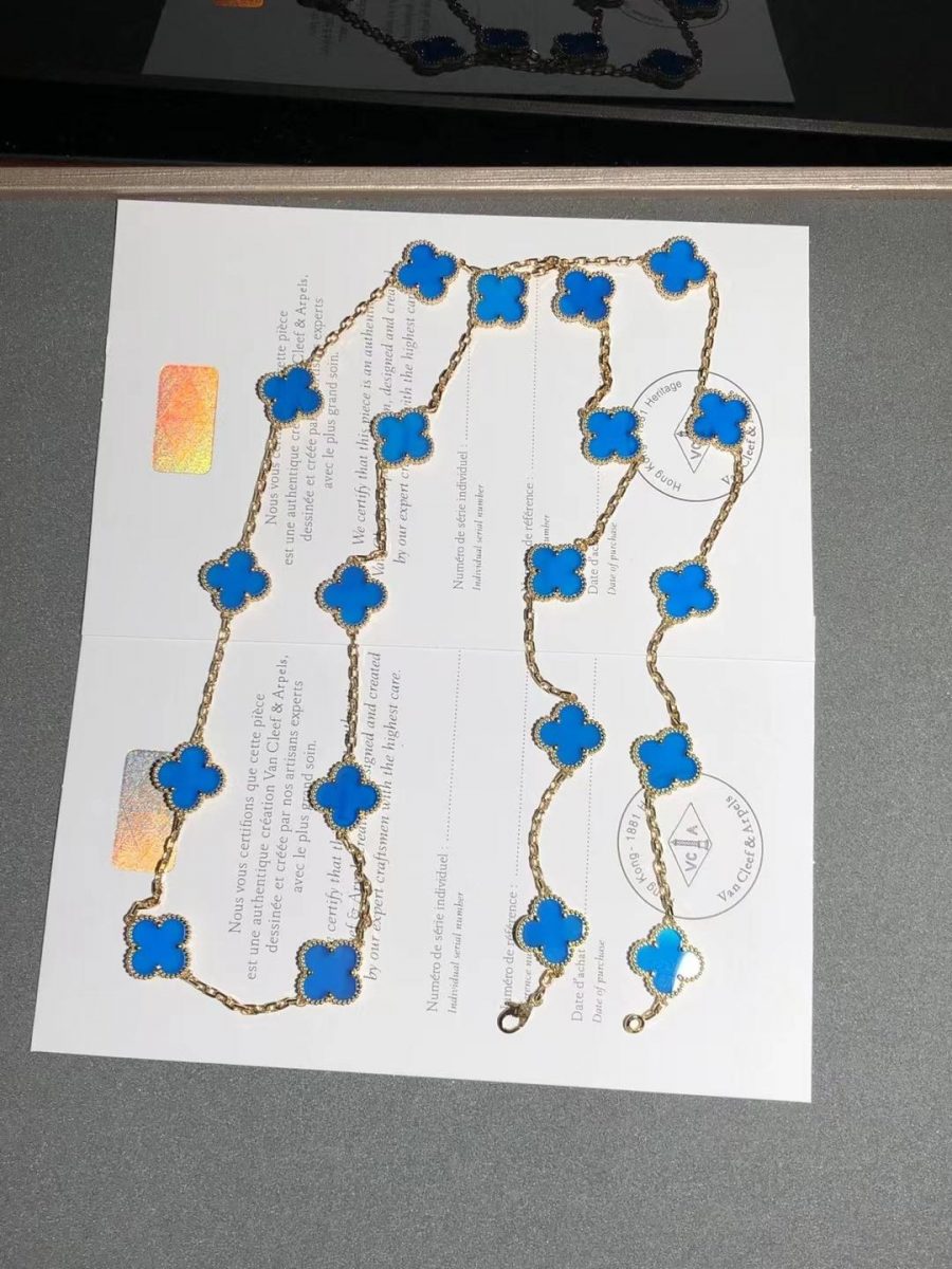 Van Cleef & Arpels Vintage Alhambra long necklace, 20 motifs Yellow gold, Agate VCARP7RN00