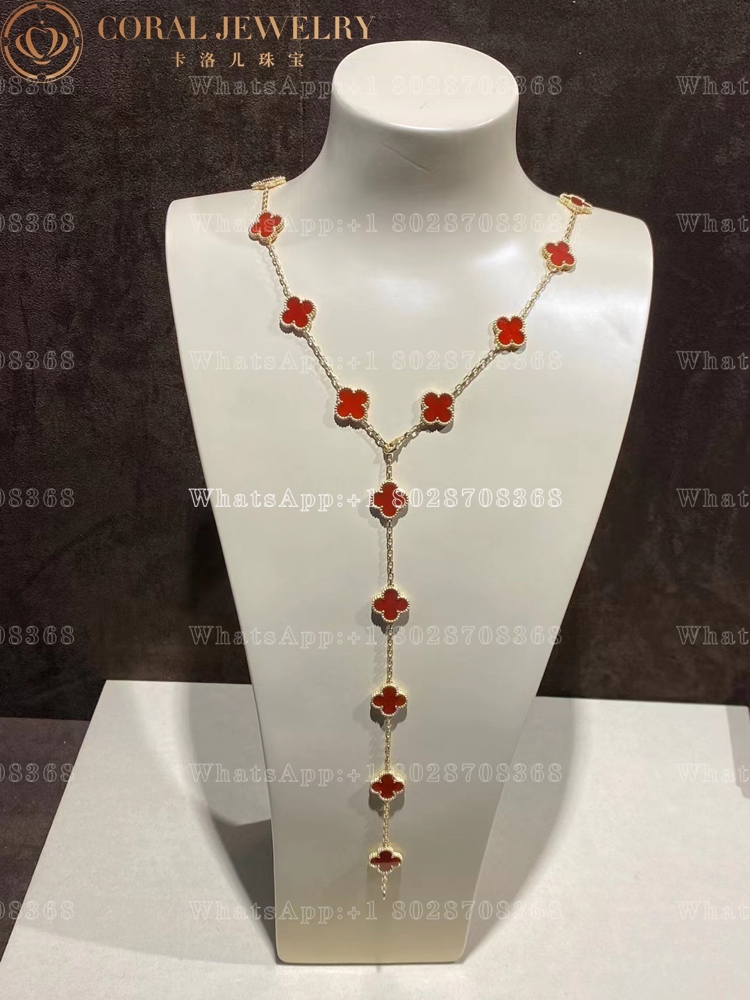 Van Cleef & Arpels Vintage Alhambra long necklace, 20 motifs Yellow gold, Carnelian VCARD39800 - Image 10