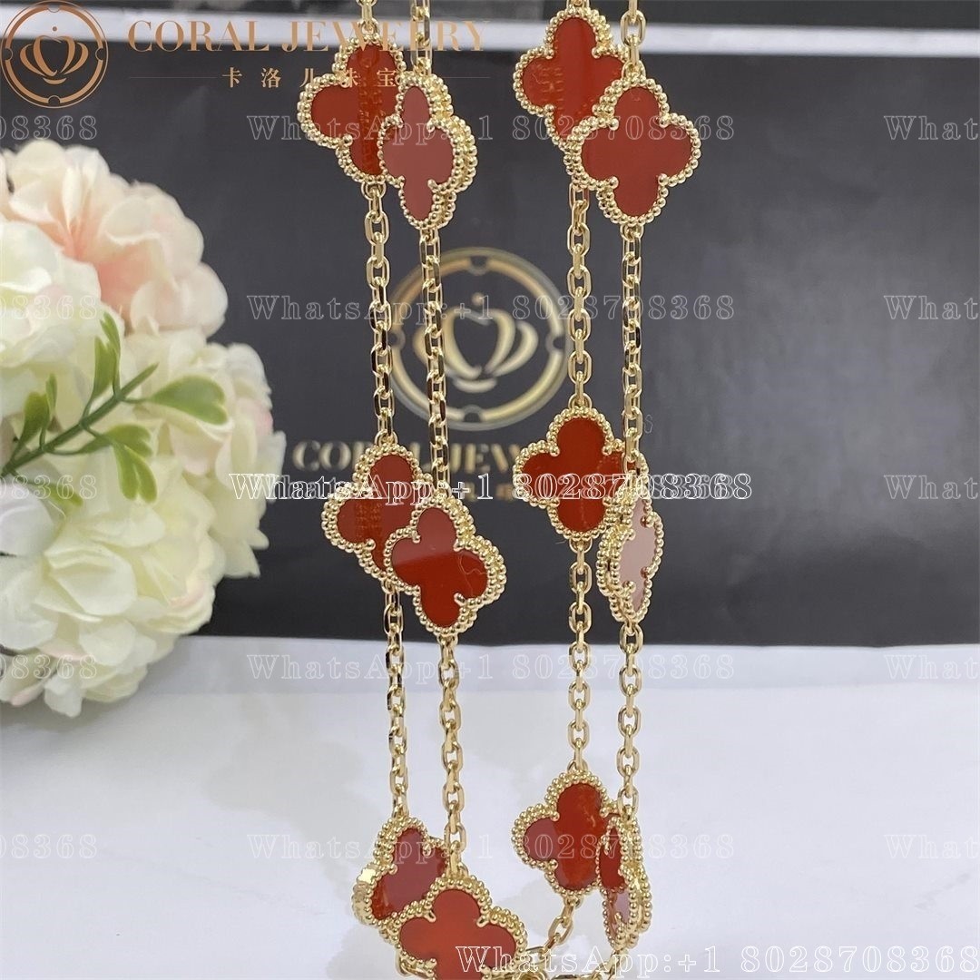Van Cleef & Arpels Vintage Alhambra long necklace, 20 motifs Yellow gold, Carnelian VCARD39800