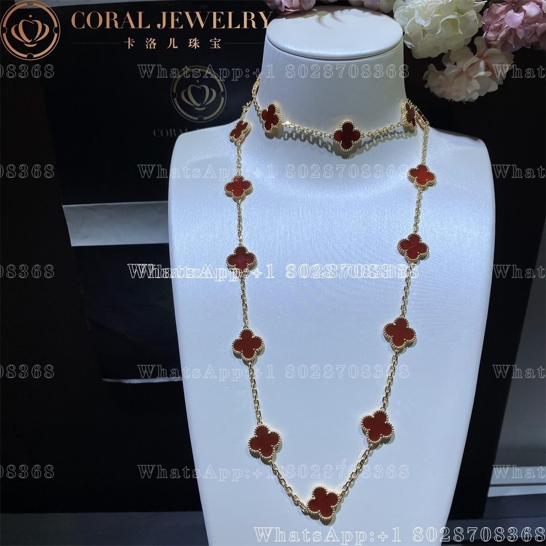 Van Cleef & Arpels Vintage Alhambra long necklace, 20 motifs Yellow gold, Carnelian VCARD39800