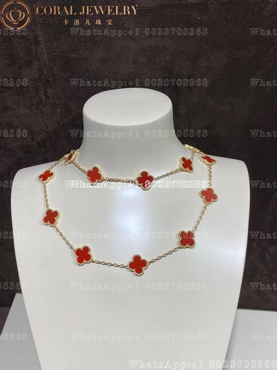 Van Cleef & Arpels Vintage Alhambra long necklace, 20 motifs Yellow gold, Carnelian VCARD39800 - Image 11
