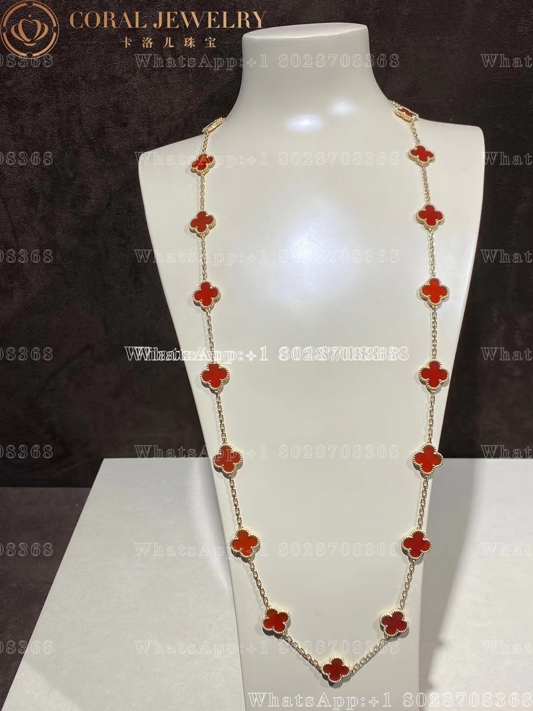 Van Cleef & Arpels Vintage Alhambra long necklace, 20 motifs Yellow gold, Carnelian VCARD39800 - Image 12