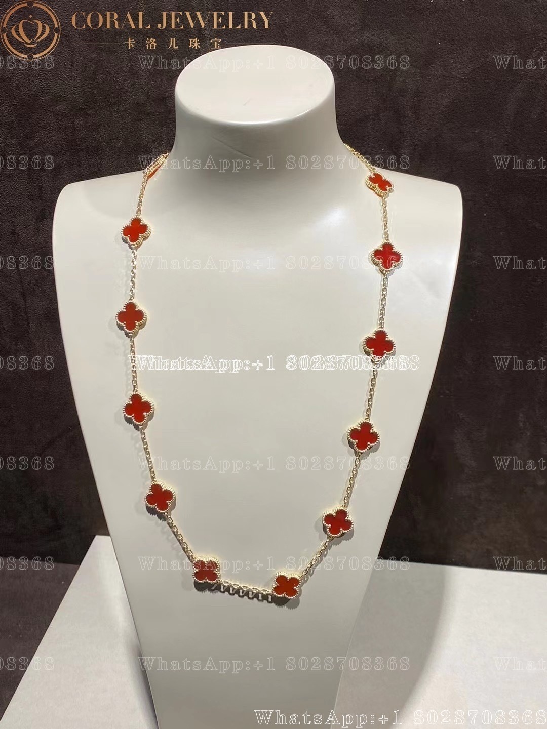 Van Cleef & Arpels Vintage Alhambra long necklace, 20 motifs Yellow gold, Carnelian VCARD39800 - Image 13