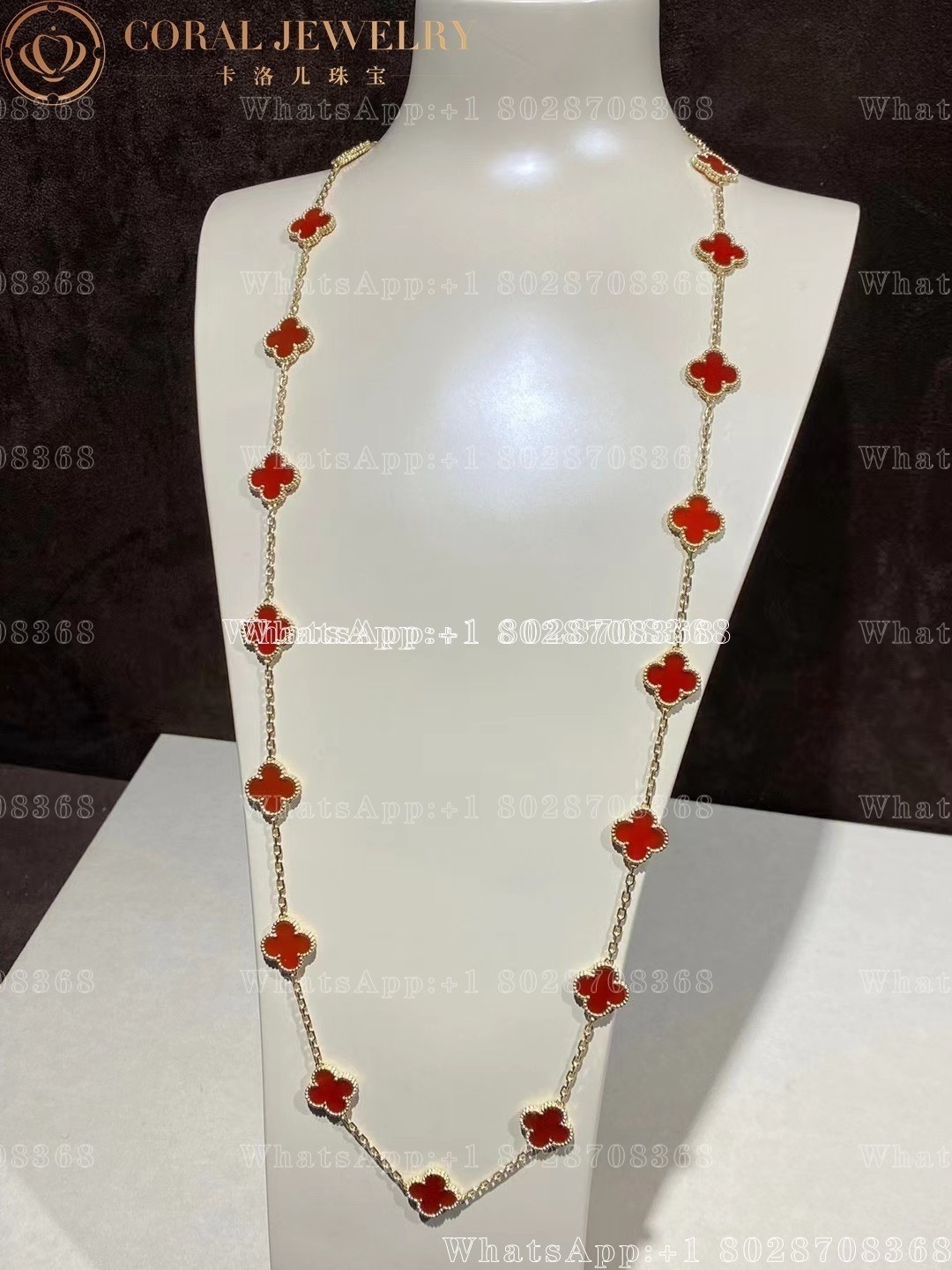 Van Cleef & Arpels Vintage Alhambra long necklace, 20 motifs Yellow gold, Carnelian VCARD39800 - Image 14