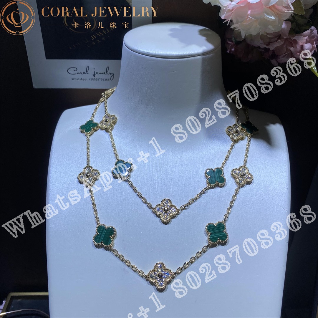 Van Cleef Arpels Vintage Alhambra Long Necklace 20 Motifs Yellow Gold Diamond Malachite Vcaro7gp00 Coral (1)