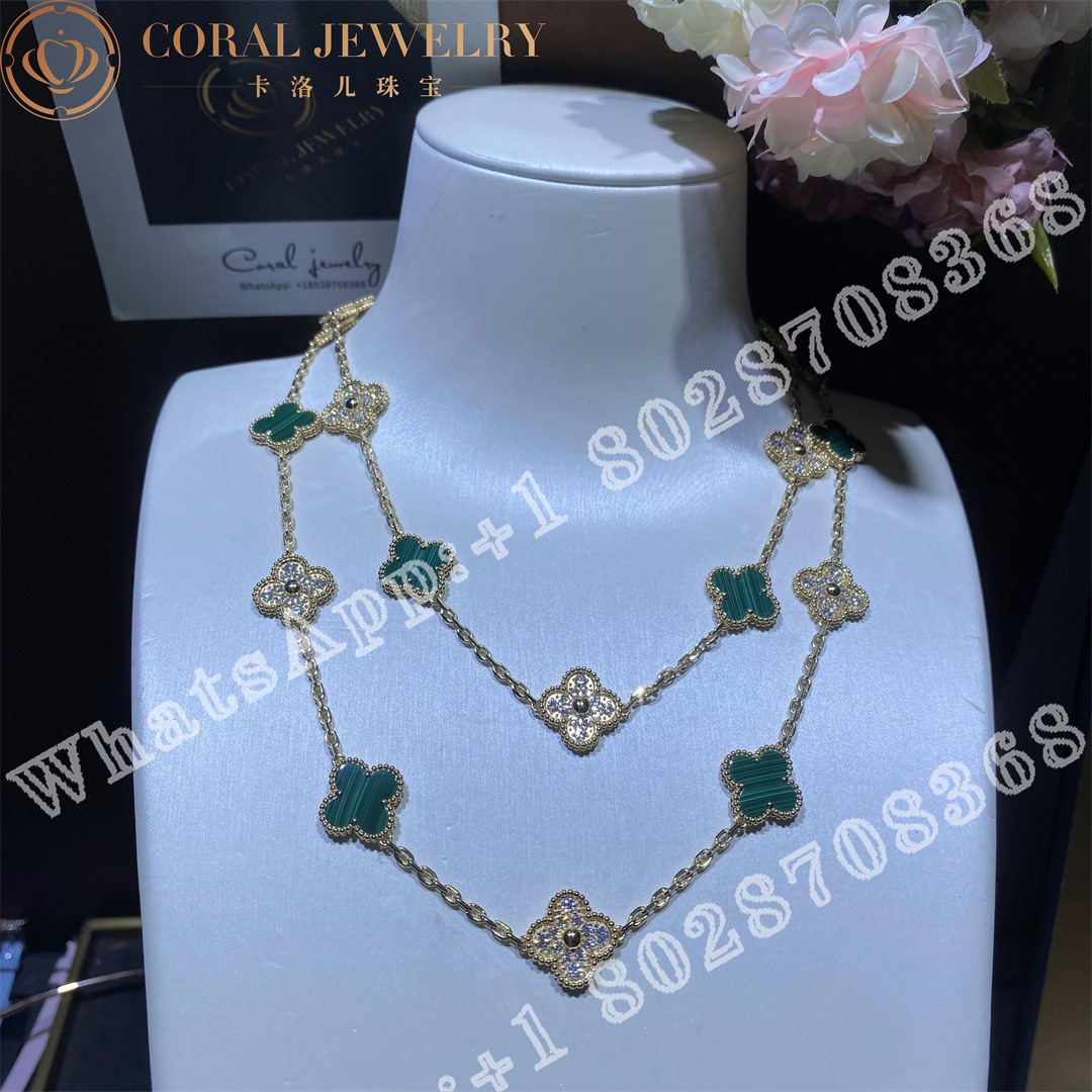 Van Cleef Arpels Vintage Alhambra Long Necklace 20 Motifs Yellow Gold Diamond Malachite Vcaro7gp00 Coral (2)