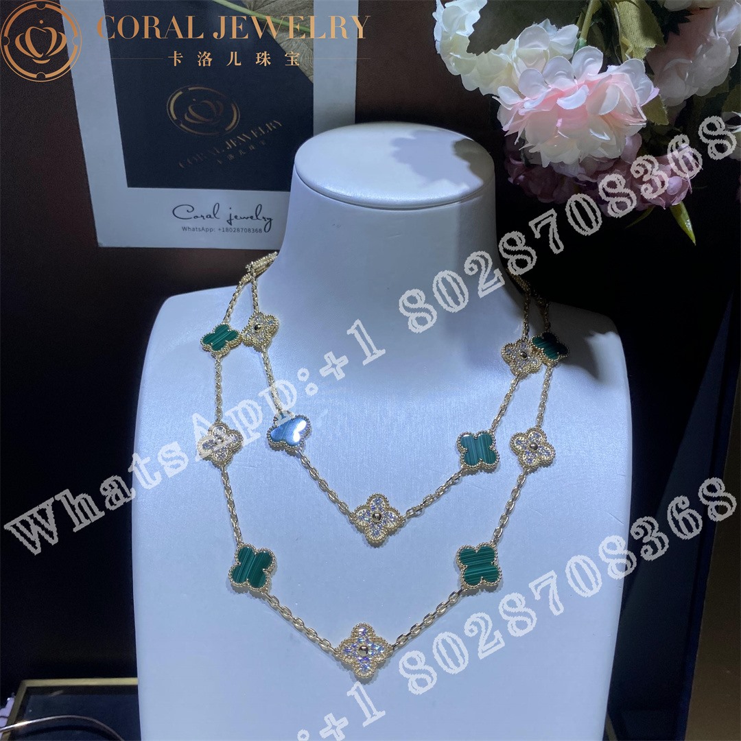 Van Cleef & Arpels Vintage Alhambra long necklace, 20 motifs Yellow gold, Diamond, Malachite VCARO7GP00 - Image 3