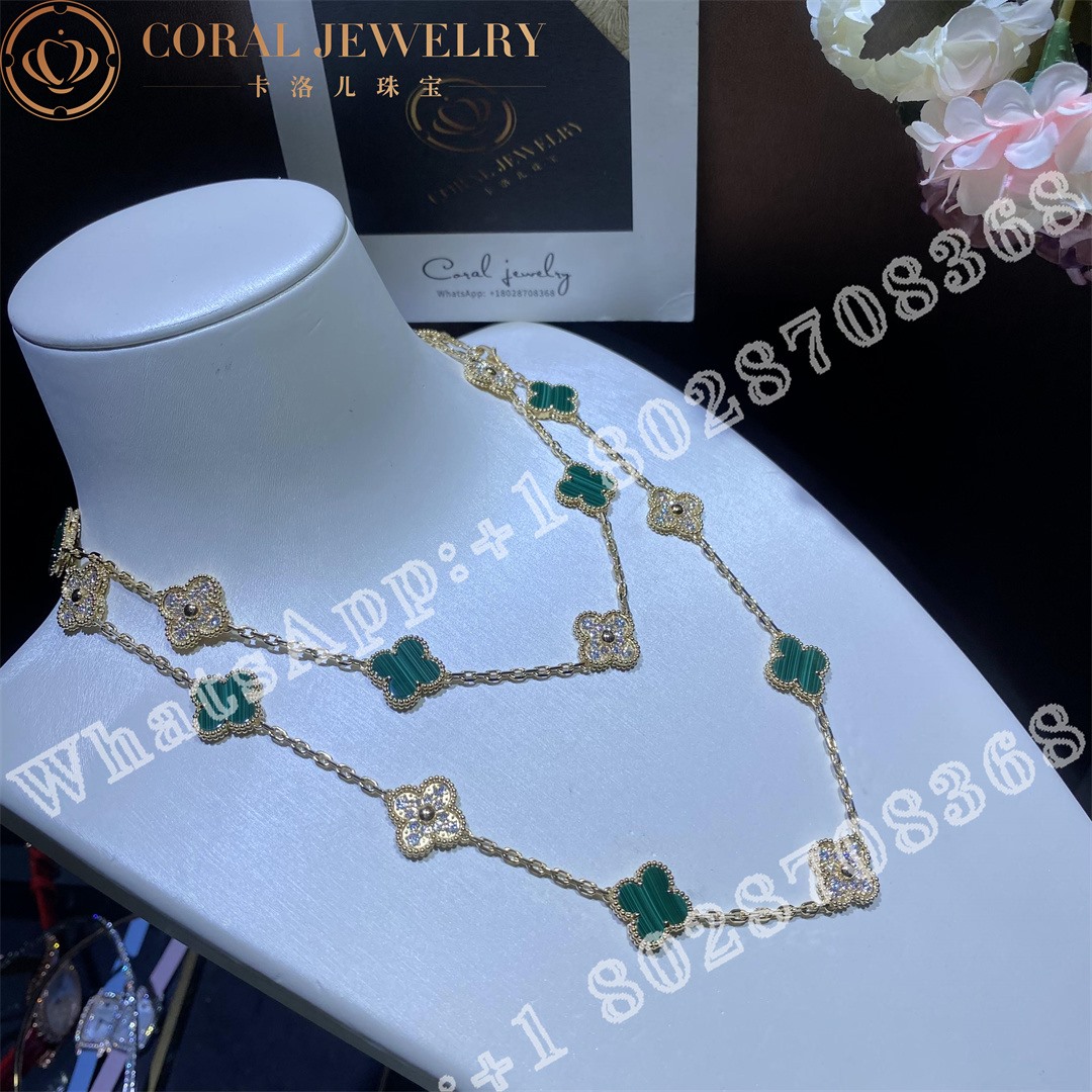 Van Cleef & Arpels Vintage Alhambra long necklace, 20 motifs Yellow gold, Diamond, Malachite VCARO7GP00 - Image 4