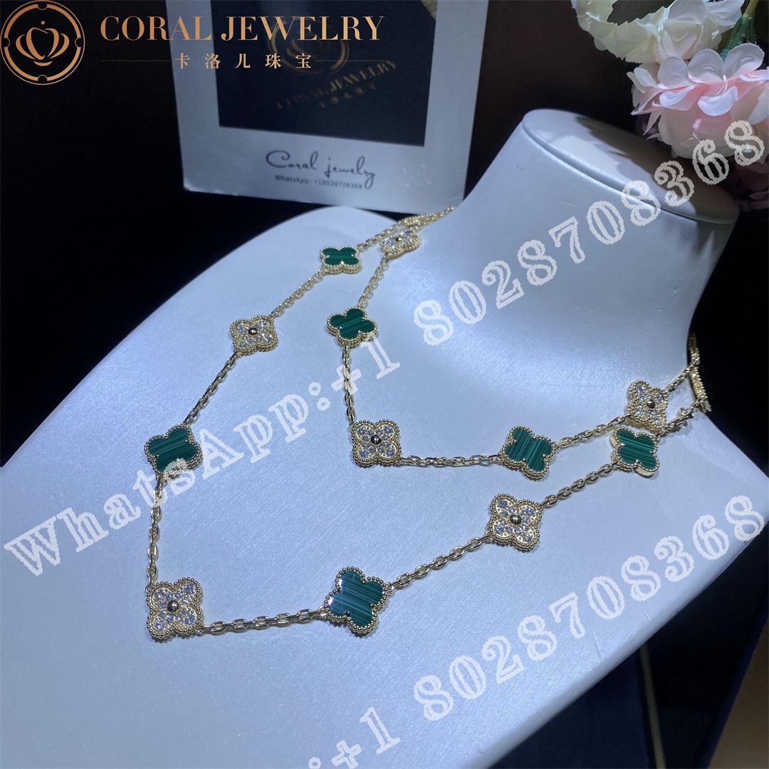 Van Cleef & Arpels Vintage Alhambra long necklace, 20 motifs Yellow gold, Diamond, Malachite VCARO7GP00 - Image 5