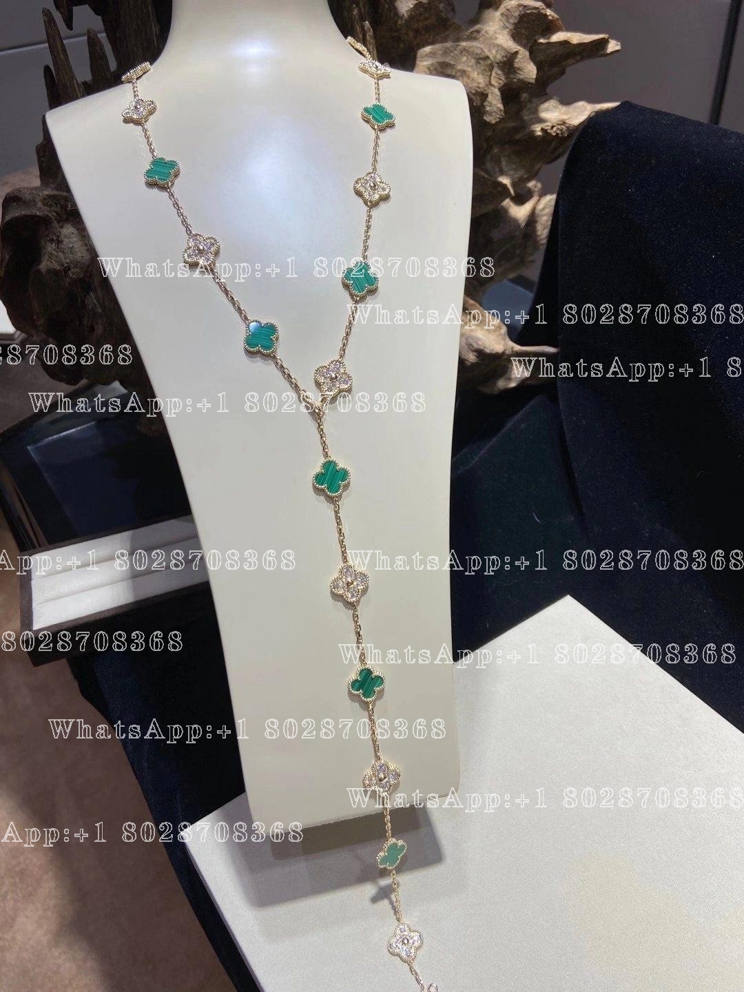 Van Cleef & Arpels Vintage Alhambra long necklace, 20 motifs Yellow gold, Diamond, Malachite VCARO7GP00