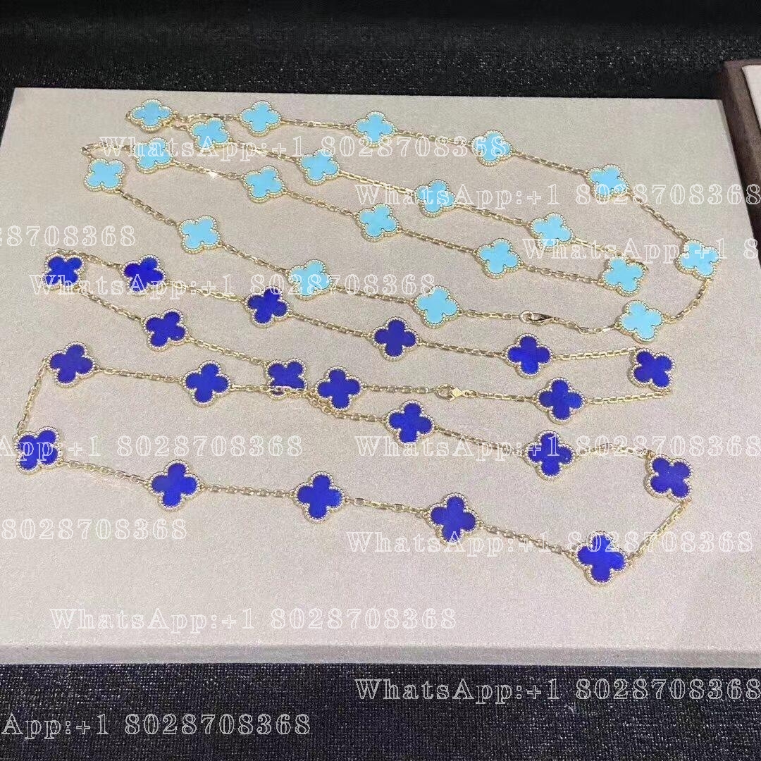 Van Cleef & Arpels Vintage Alhambra long necklace, 20 motifs, yellow gold, Lapis Lazuli
