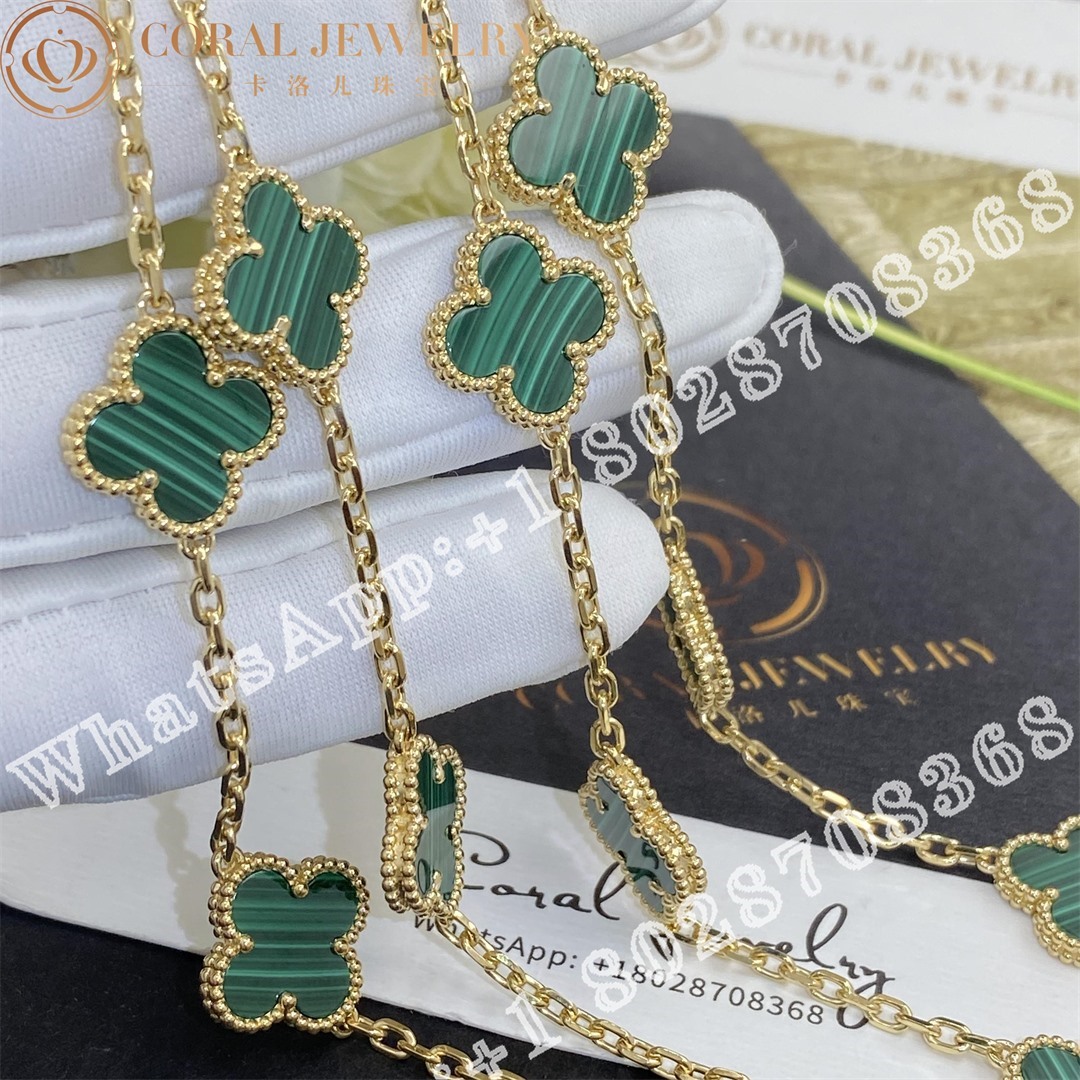 Van Cleef & Arpels Vintage Alhambra long necklace, 20 motifs Yellow gold, Malachite VCARL88100 - Image 11