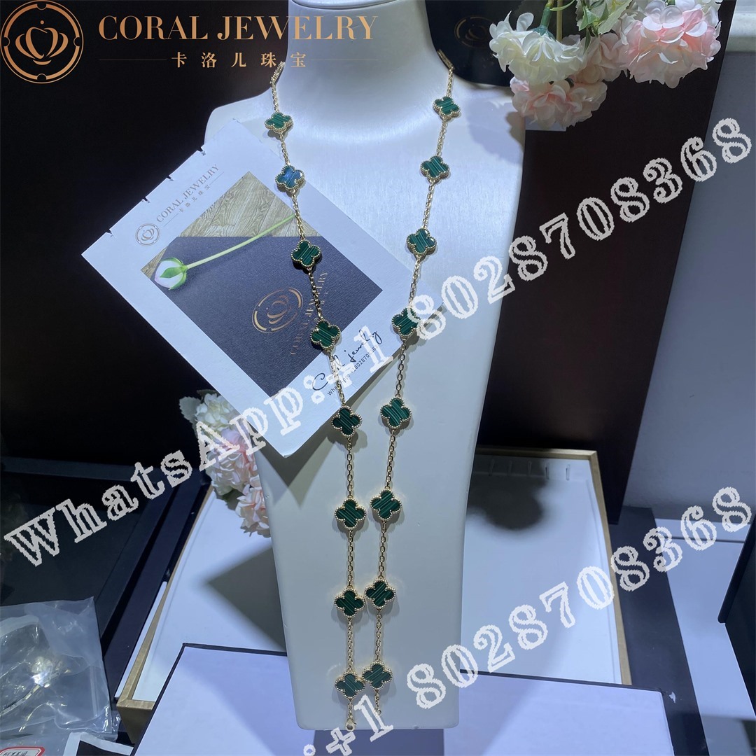 Van Cleef & Arpels Vintage Alhambra long necklace, 20 motifs Yellow gold, Malachite VCARL88100 - Image 4
