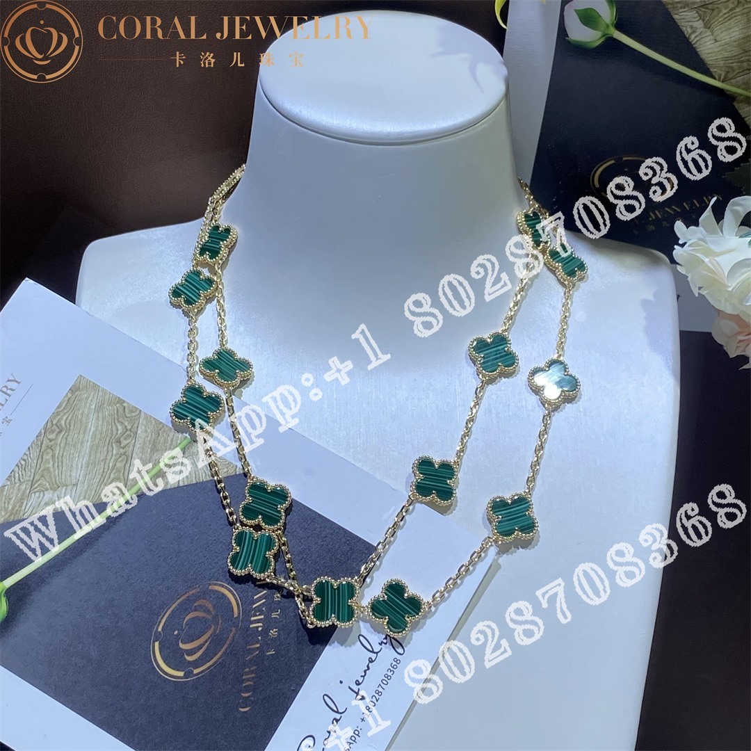 Van Cleef & Arpels Vintage Alhambra long necklace, 20 motifs Yellow gold, Malachite VCARL88100 - Image 3