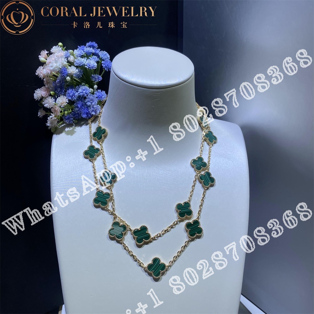 Van Cleef & Arpels Vintage Alhambra long necklace, 20 motifs Yellow gold, Malachite VCARL88100 - Image 6