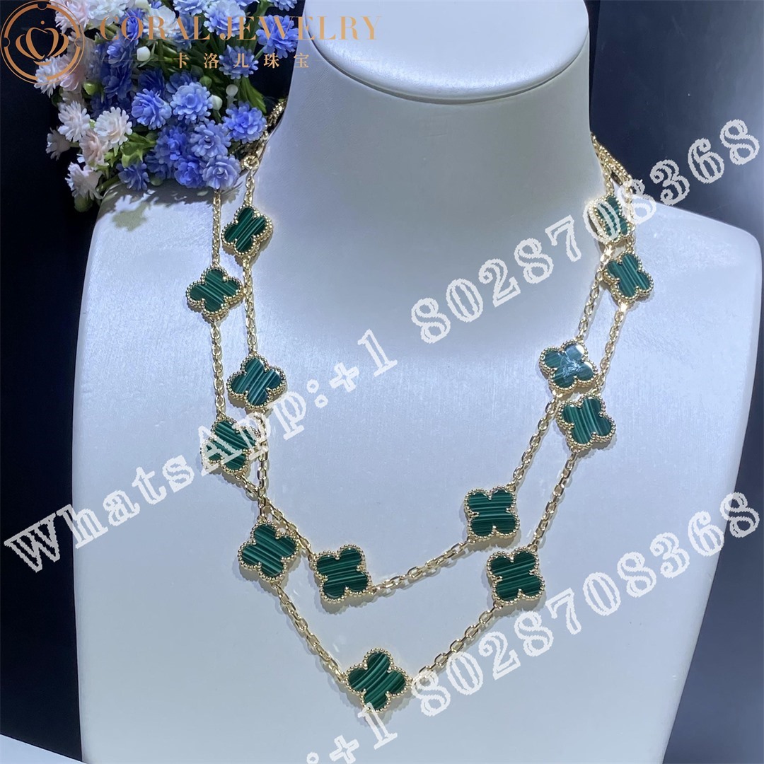 Van Cleef & Arpels Vintage Alhambra long necklace, 20 motifs Yellow gold, Malachite VCARL88100 - Image 7