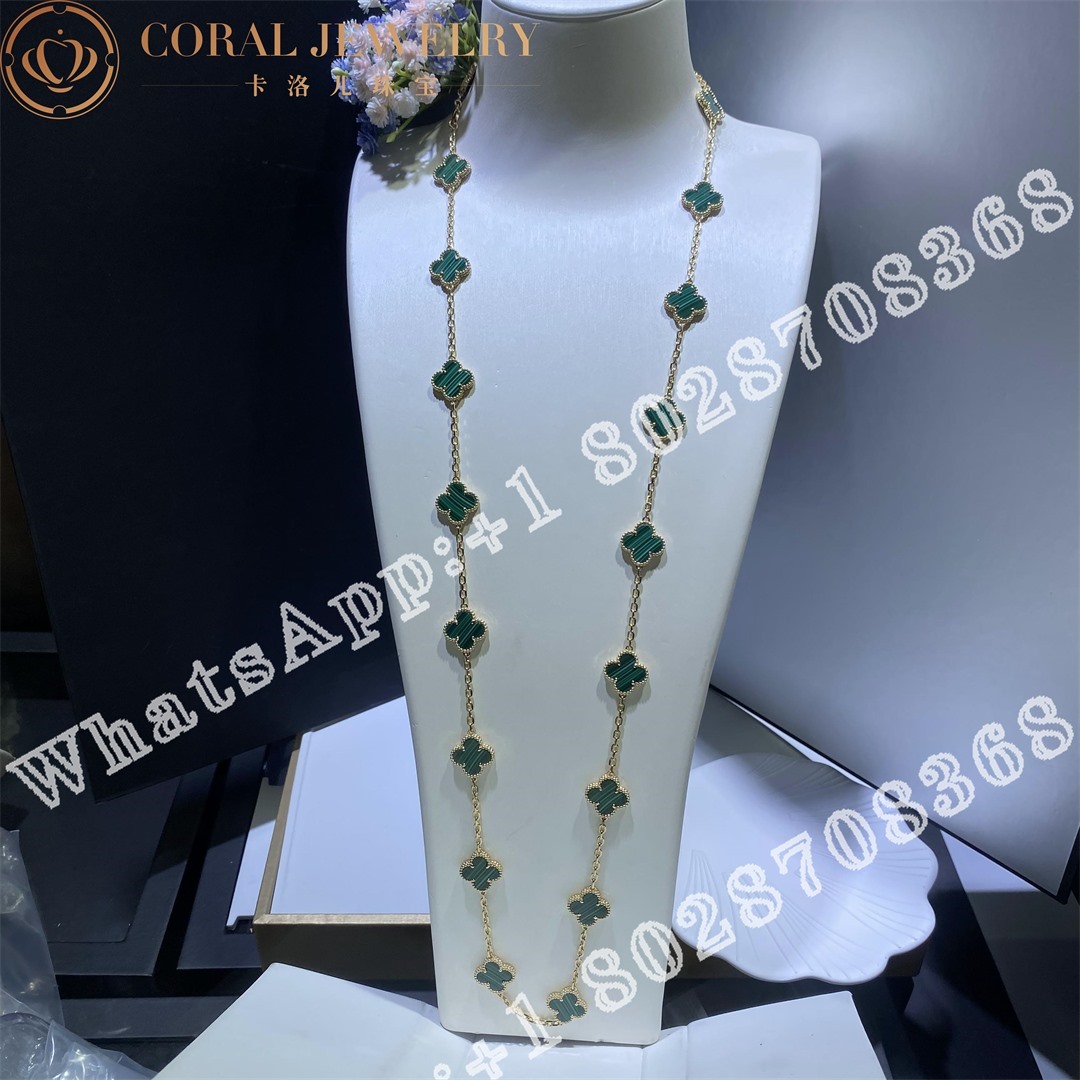 Van Cleef & Arpels Vintage Alhambra long necklace, 20 motifs Yellow gold, Malachite VCARL88100 - Image 8