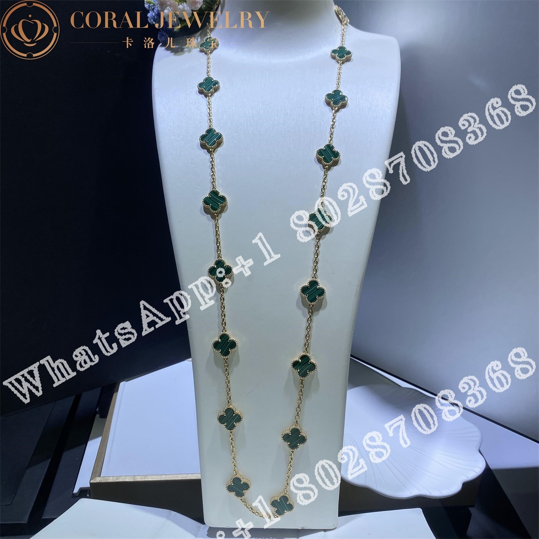 Van Cleef & Arpels Vintage Alhambra long necklace, 20 motifs Yellow gold, Malachite VCARL88100 - Image 9