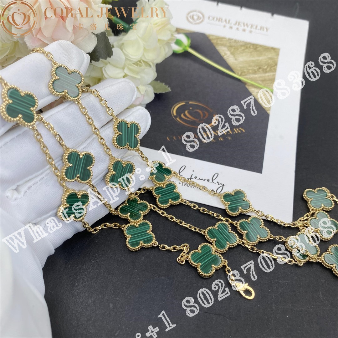 Van Cleef & Arpels Vintage Alhambra long necklace, 20 motifs Yellow gold, Malachite VCARL88100 - Image 10