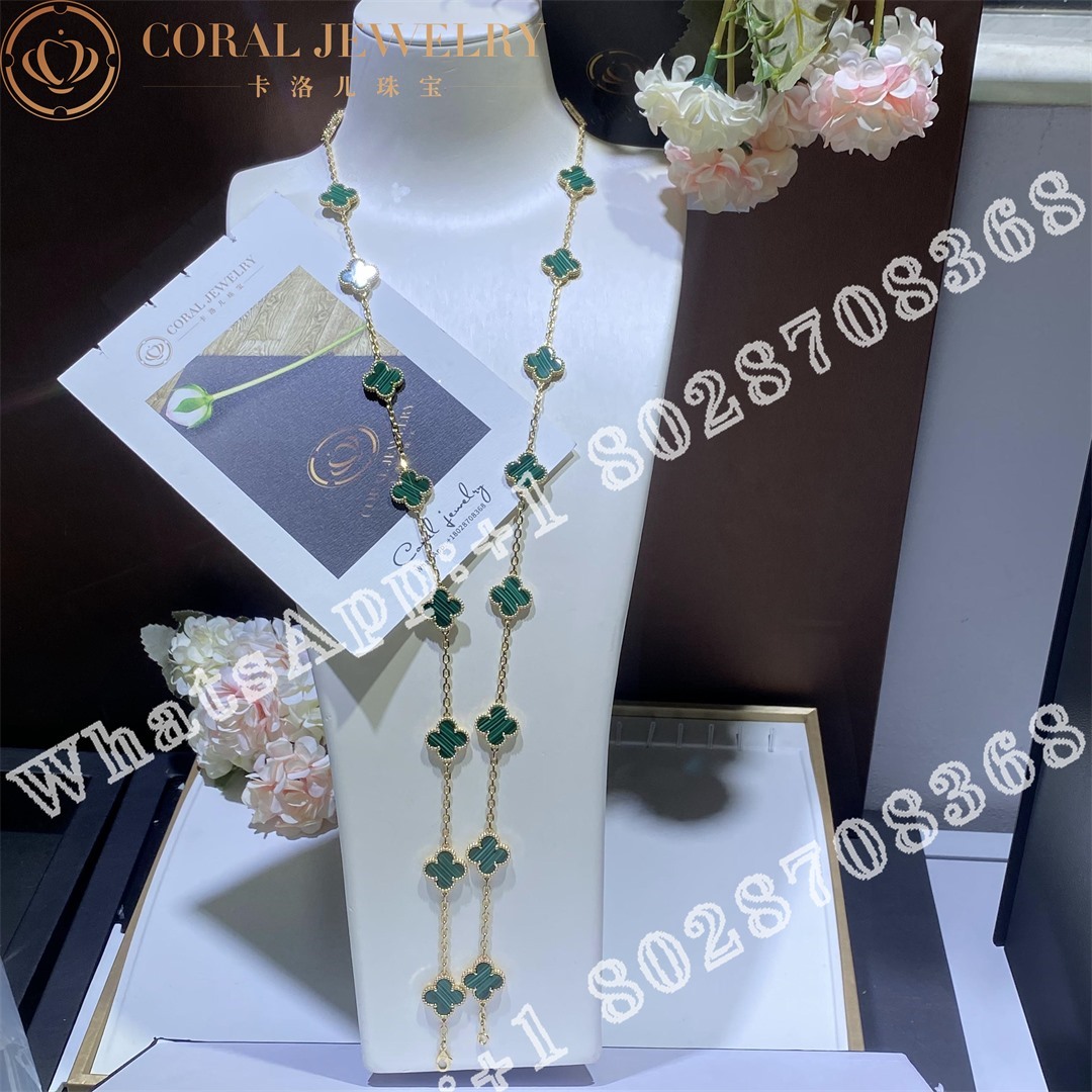 Van Cleef & Arpels Vintage Alhambra long necklace, 20 motifs Yellow gold, Malachite VCARL88100 - Image 5