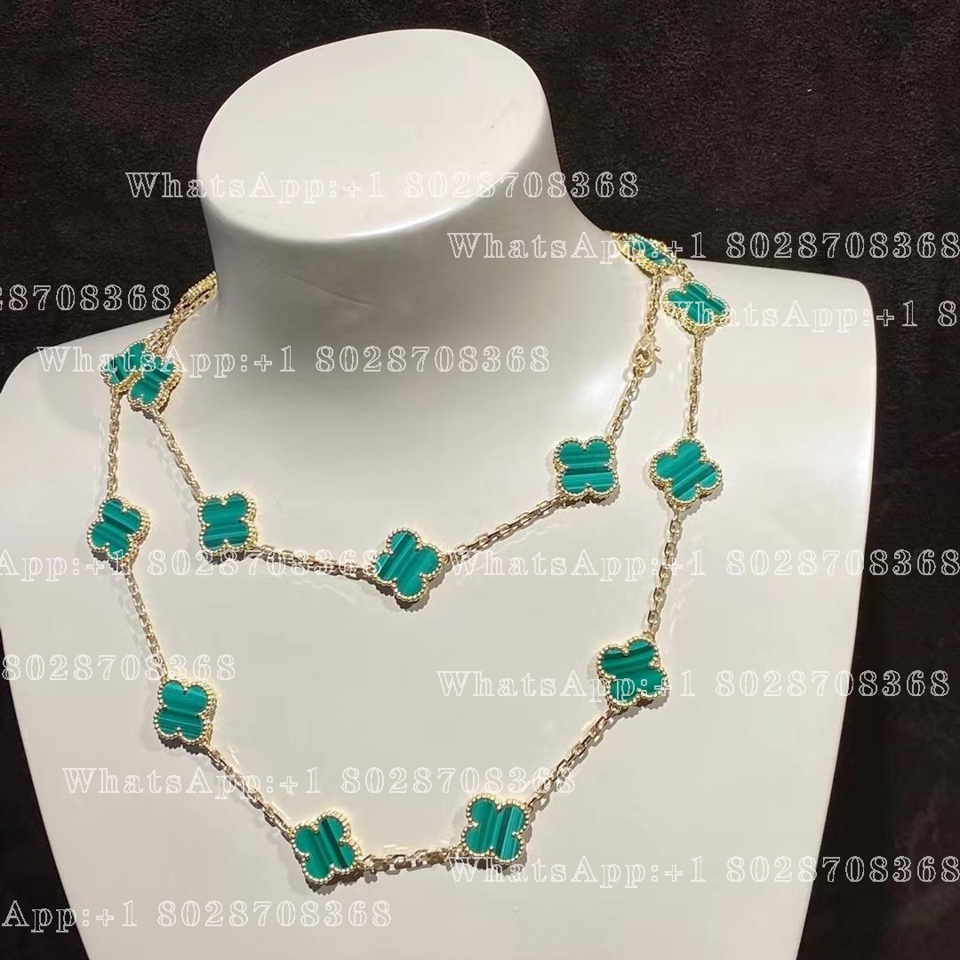 Van Cleef & Arpels Vintage Alhambra long necklace, 20 motifs Yellow gold, Malachite VCARL88100