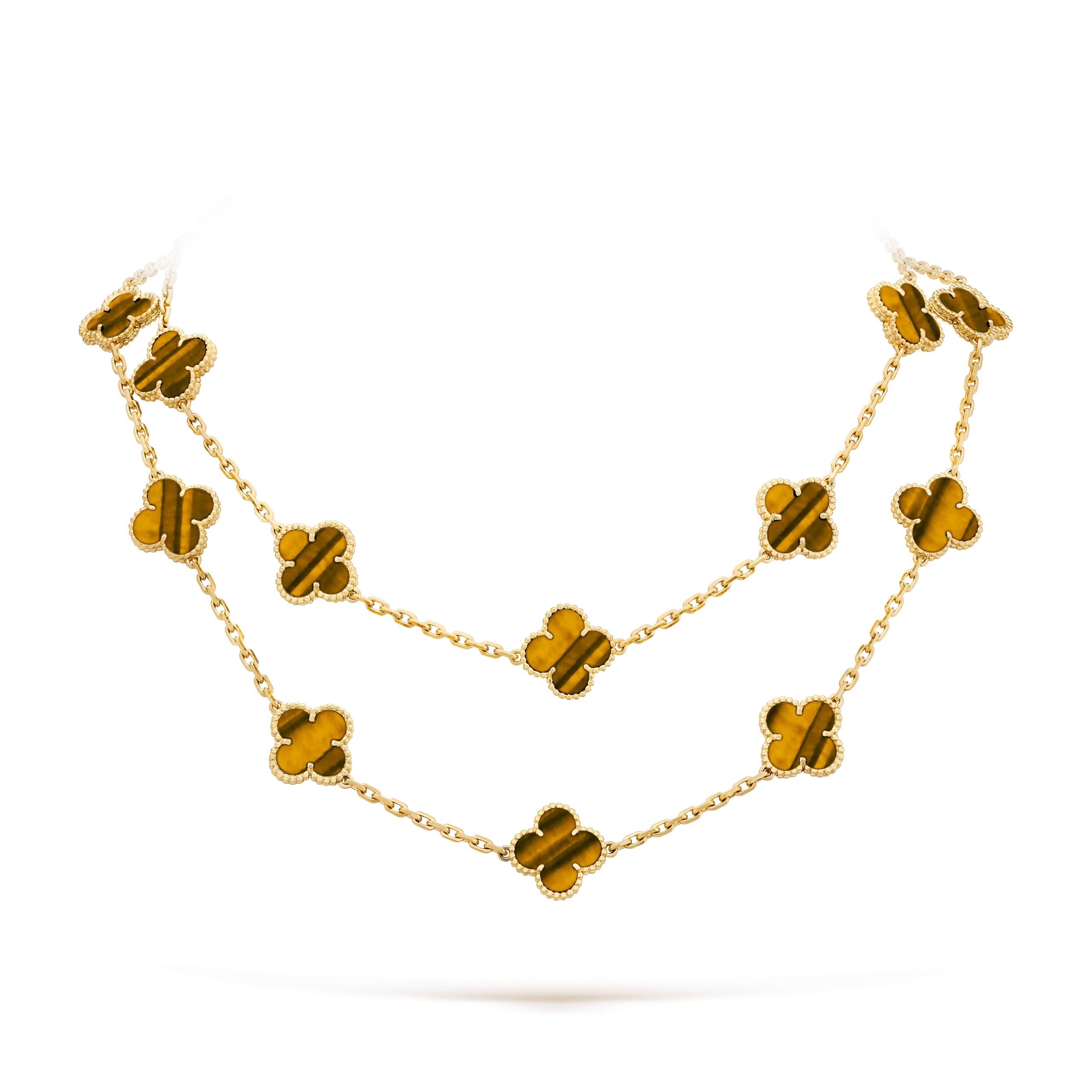Van Cleef & Arpels Vintage Alhambra long necklace, 20 motifs Yellow gold, Tiger Eye VCARD39900