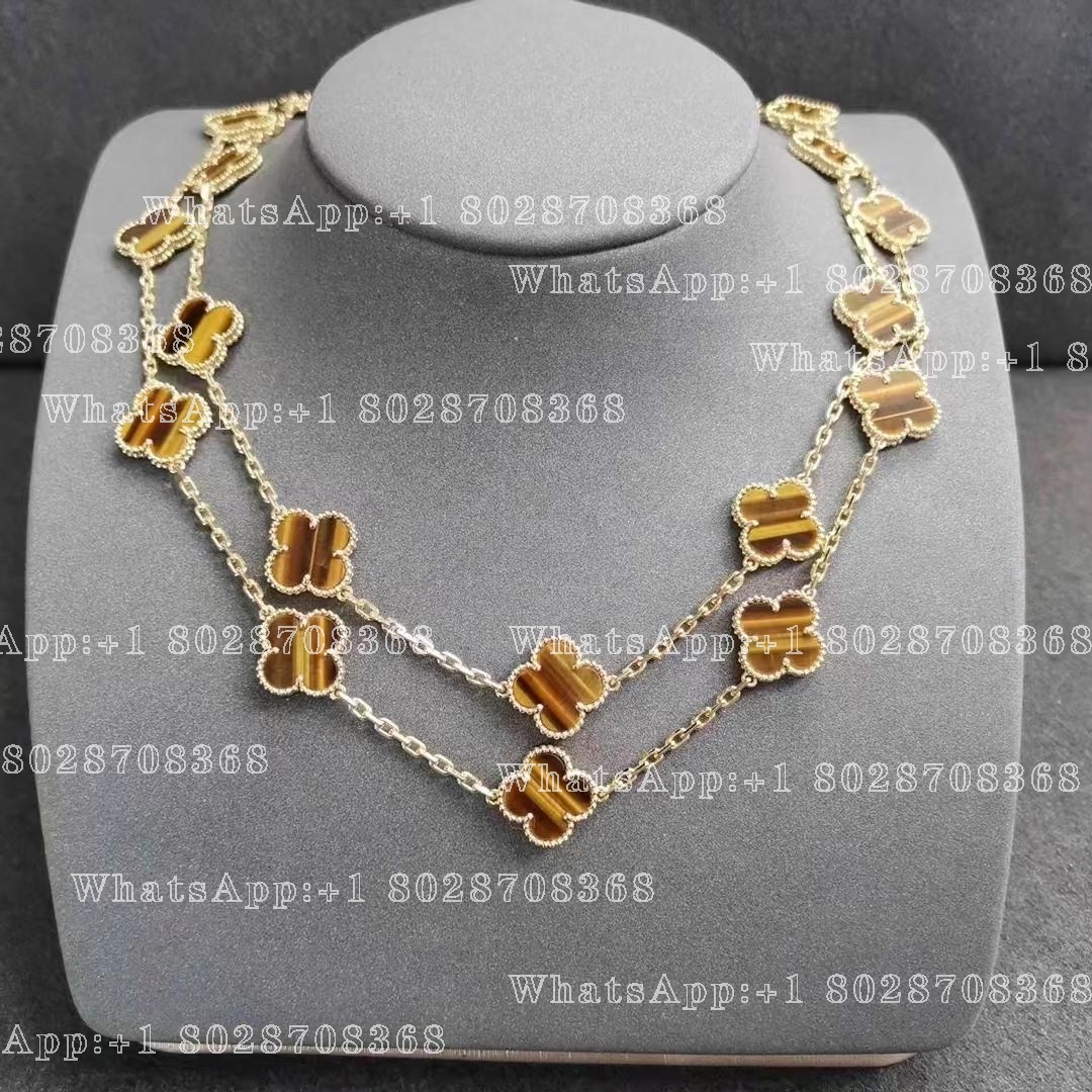 Van Cleef & Arpels Vintage Alhambra long necklace, 20 motifs Yellow gold, Tiger Eye VCARD39900