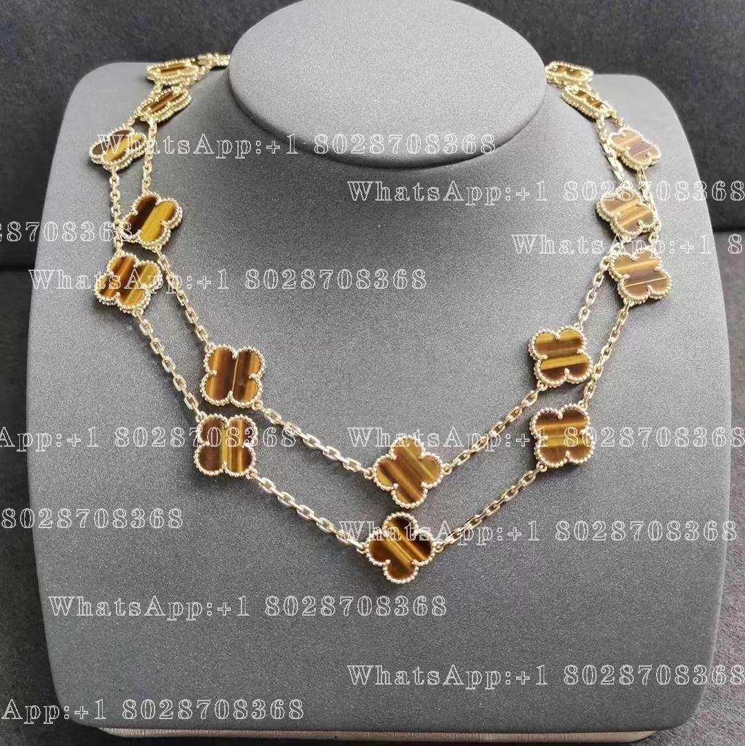 Van Cleef & Arpels Vintage Alhambra long necklace, 20 motifs Yellow gold, Tiger Eye VCARD39900