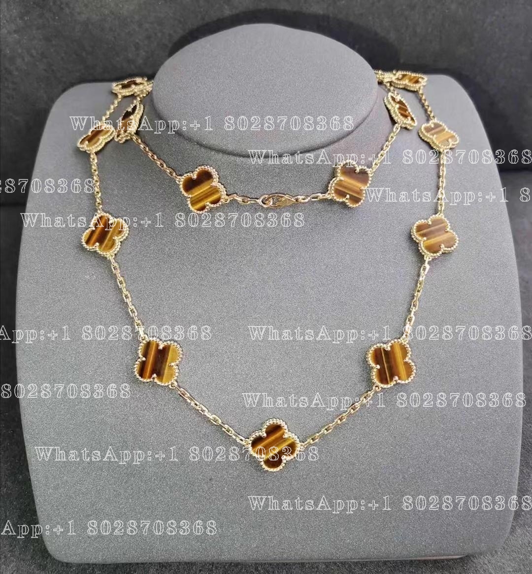 Van Cleef & Arpels Vintage Alhambra long necklace, 20 motifs Yellow gold, Tiger Eye VCARD39900
