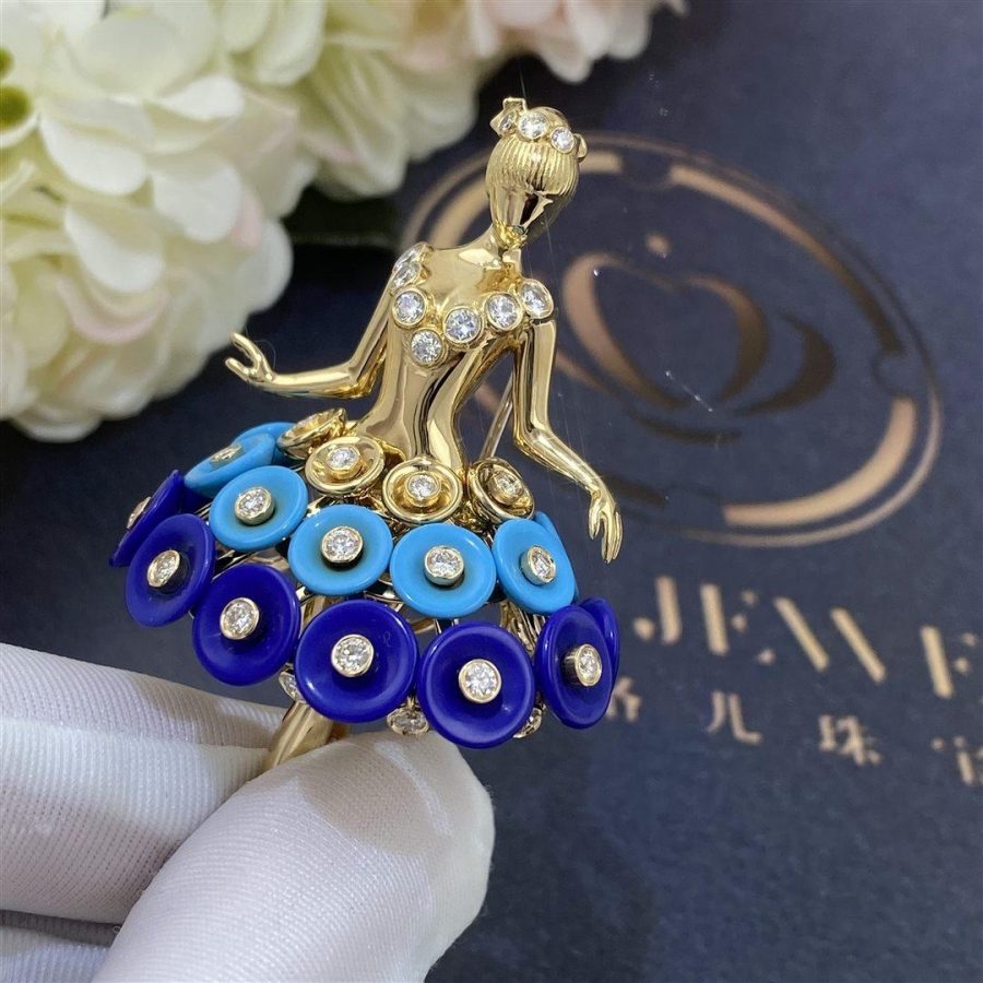 Van Cleef & Arpels Bouton d'or ballerina clip Yellow gold, Diamond, Lapis Lazuli, Turquoise VCARP7R300