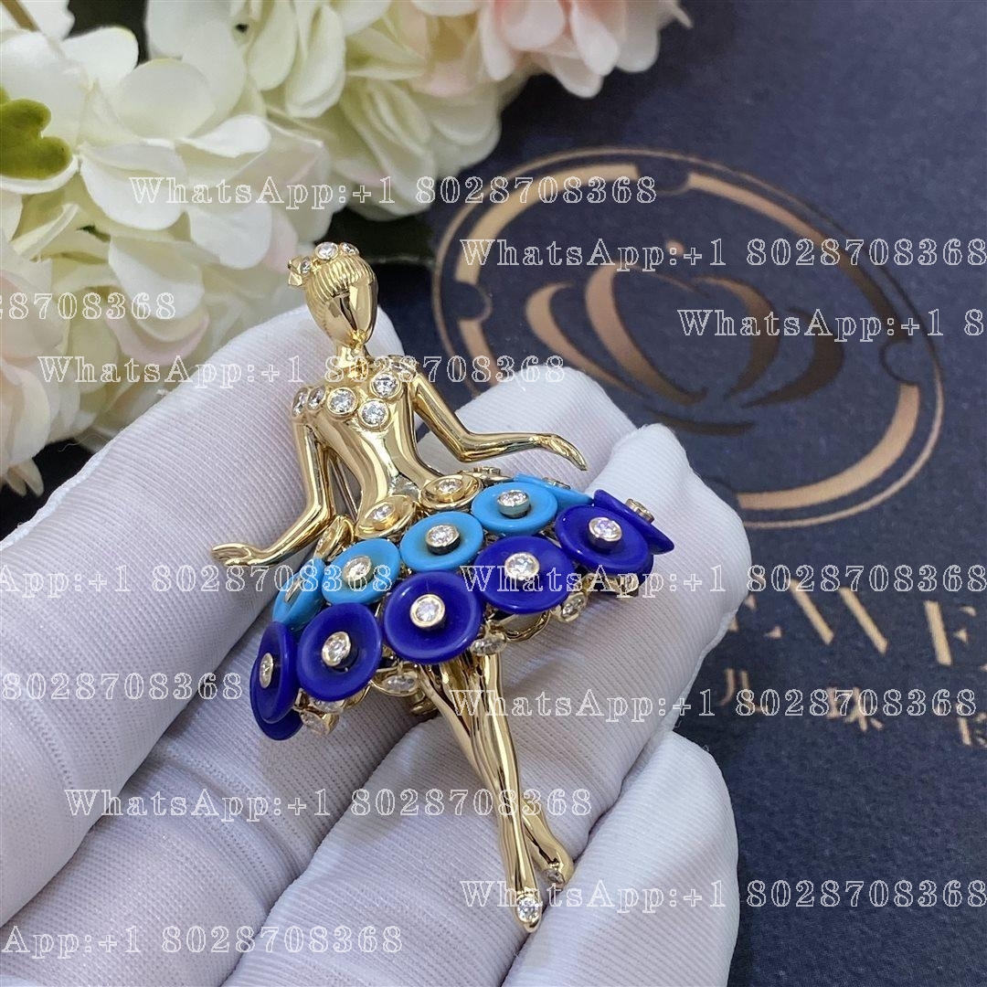 Van Cleef & Arpels Bouton d'or ballerina clip Yellow gold, Diamond, Lapis Lazuli, Turquoise VCARP7R300