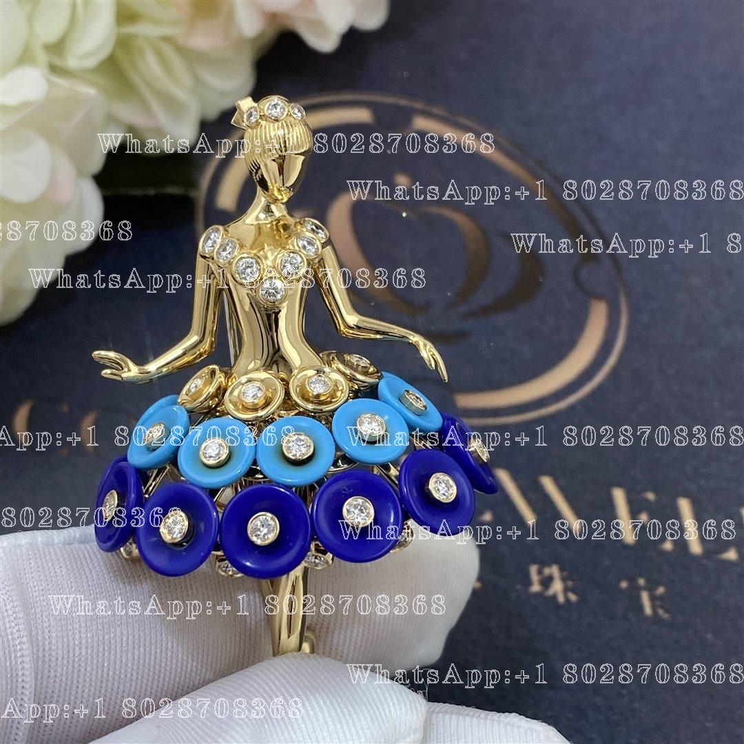 Van Cleef & Arpels Bouton d'or ballerina clip Yellow gold, Diamond, Lapis Lazuli, Turquoise VCARP7R300