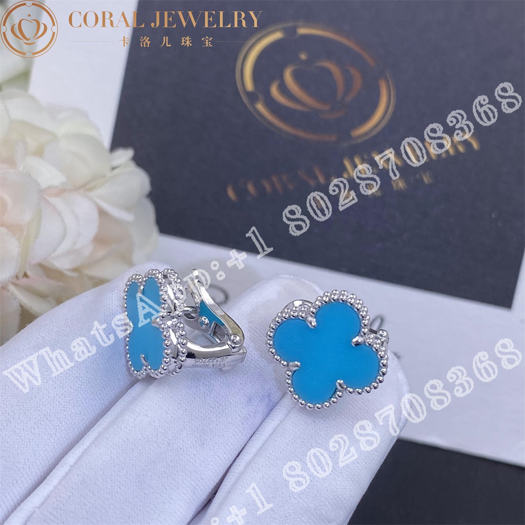 Van Cleef Arpels Vintage Alhambra Earrings White Gold Turquoise Coral (1)