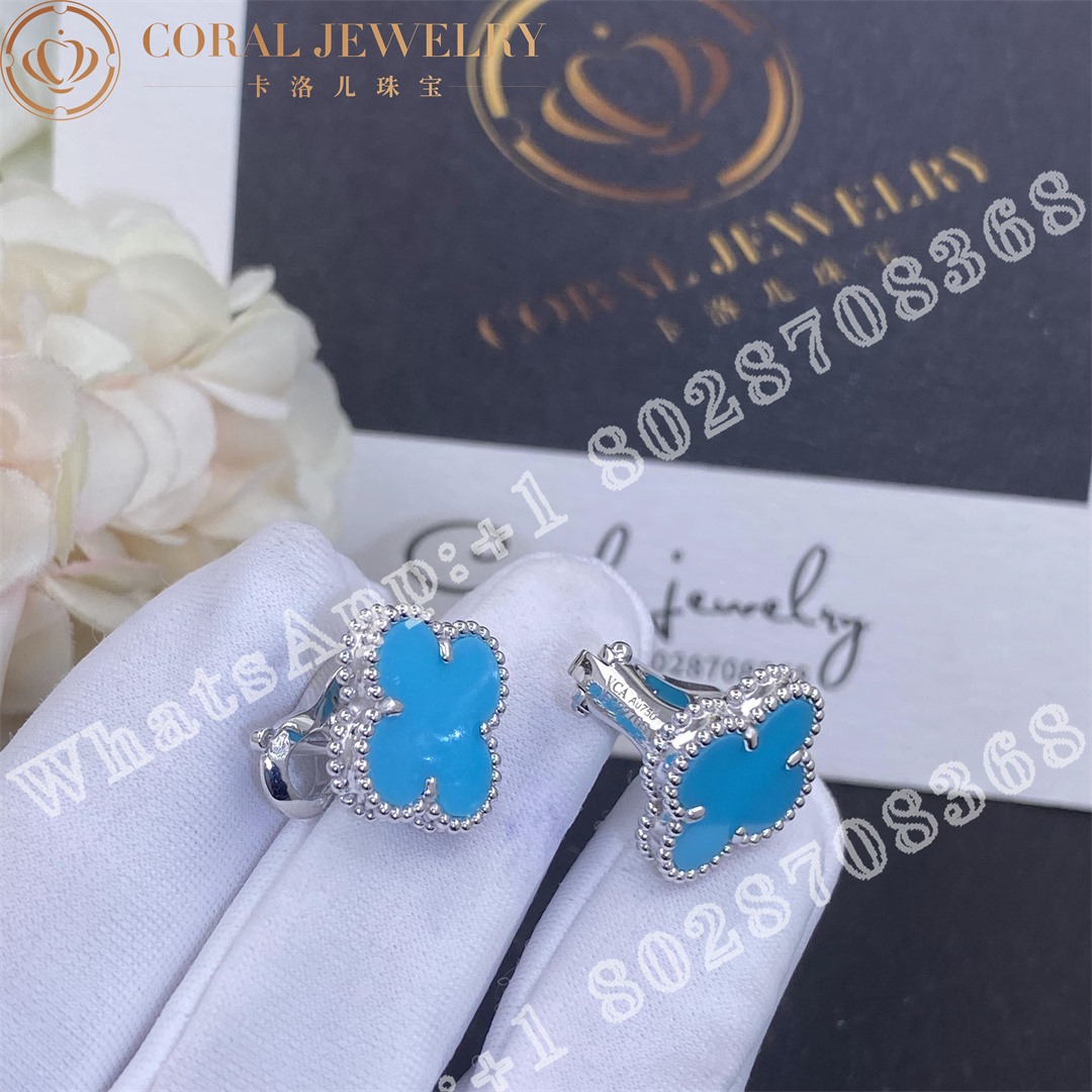 Van Cleef & Arpels Vintage Alhambra earrings white gold, Turquoise - Image 3