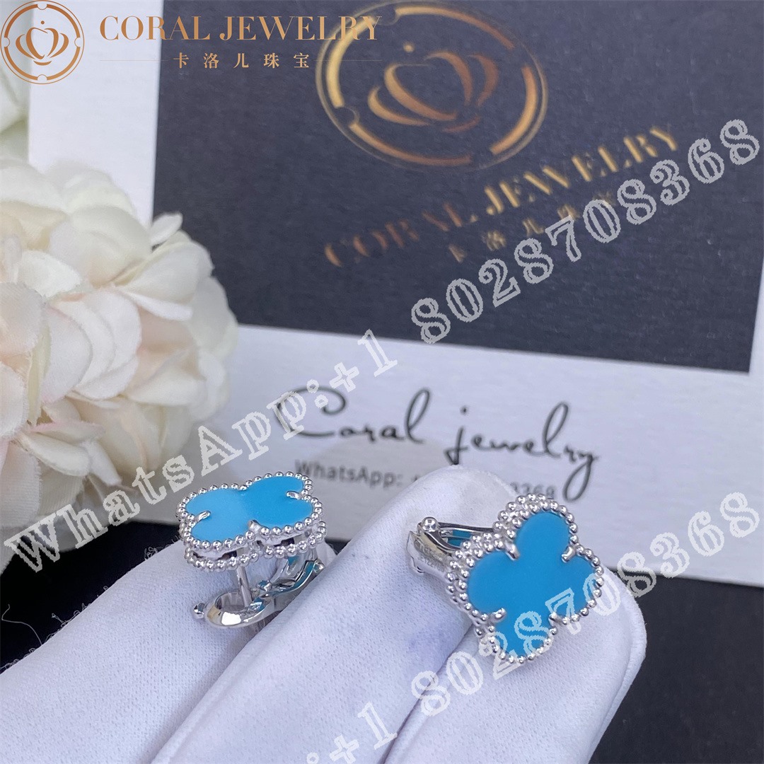 Van Cleef & Arpels Vintage Alhambra earrings white gold, Turquoise - Image 4