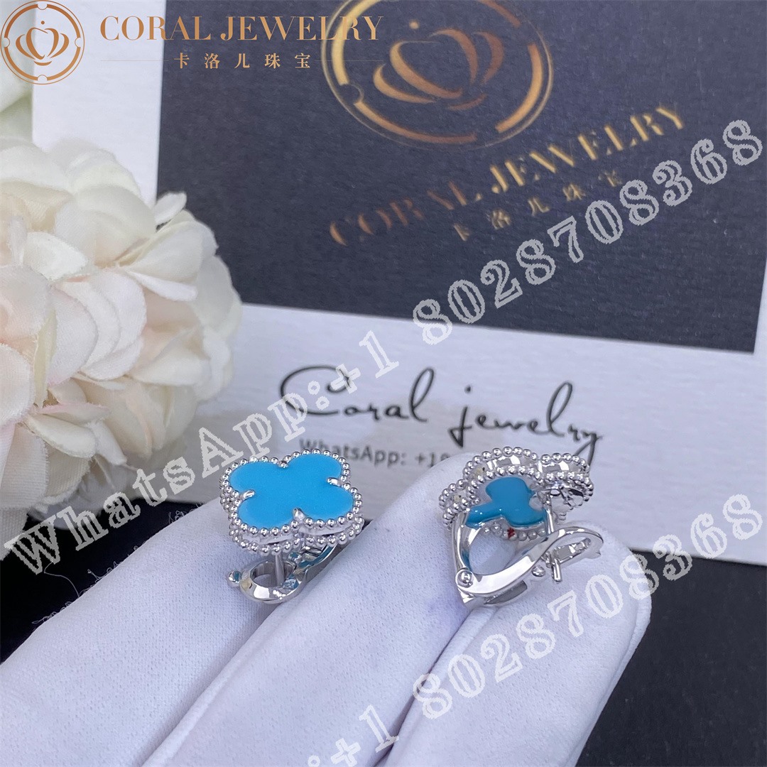 Van Cleef & Arpels Vintage Alhambra earrings white gold, Turquoise - Image 5