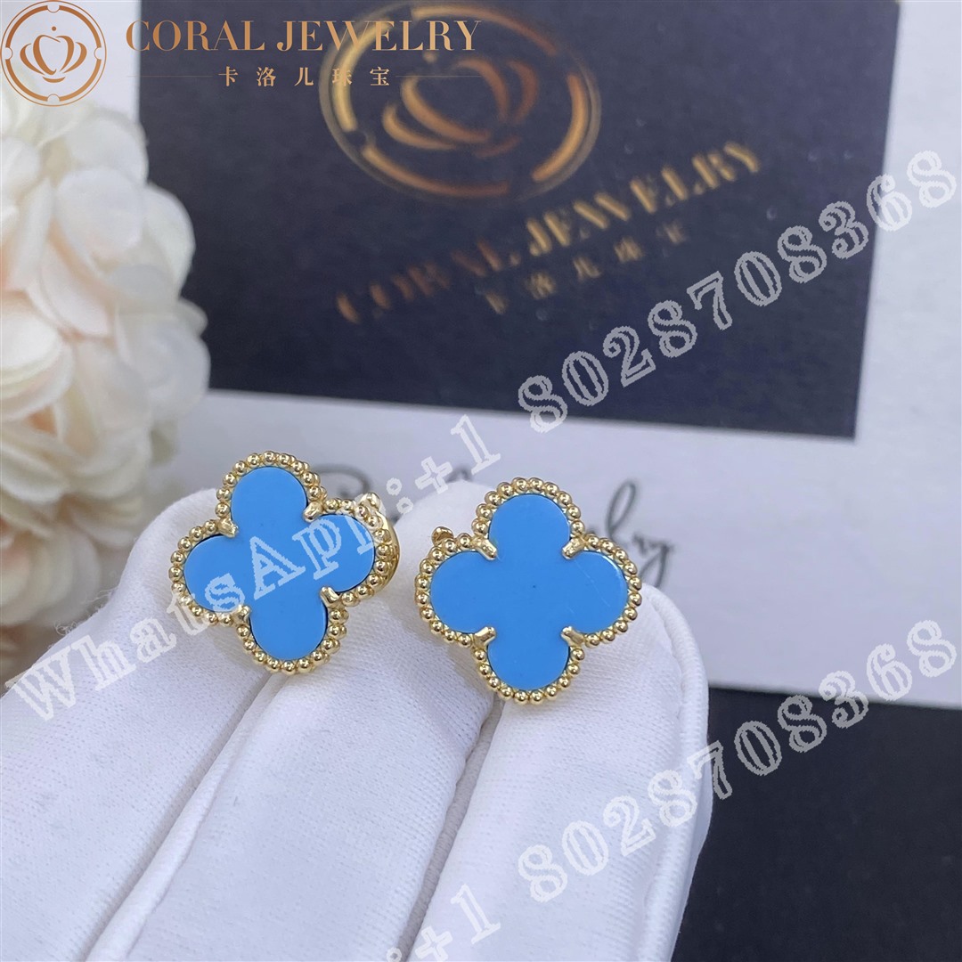 Van Cleef Arpels Vintage Alhambra Earrings Yellow Gold Turquoise Coral (1)
