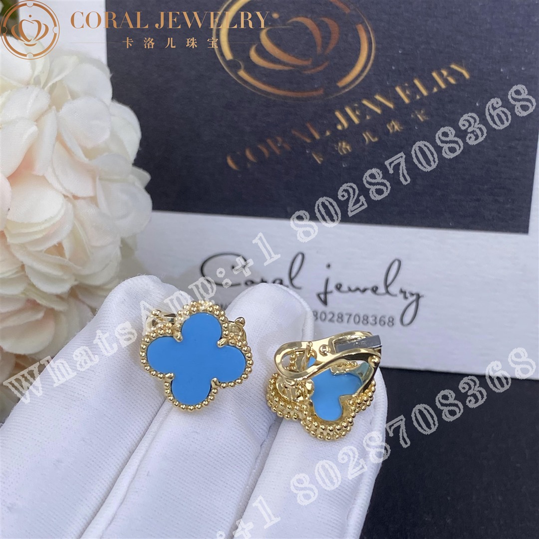Van Cleef & Arpels Vintage Alhambra earrings Yellow gold, Turquoise - Image 3
