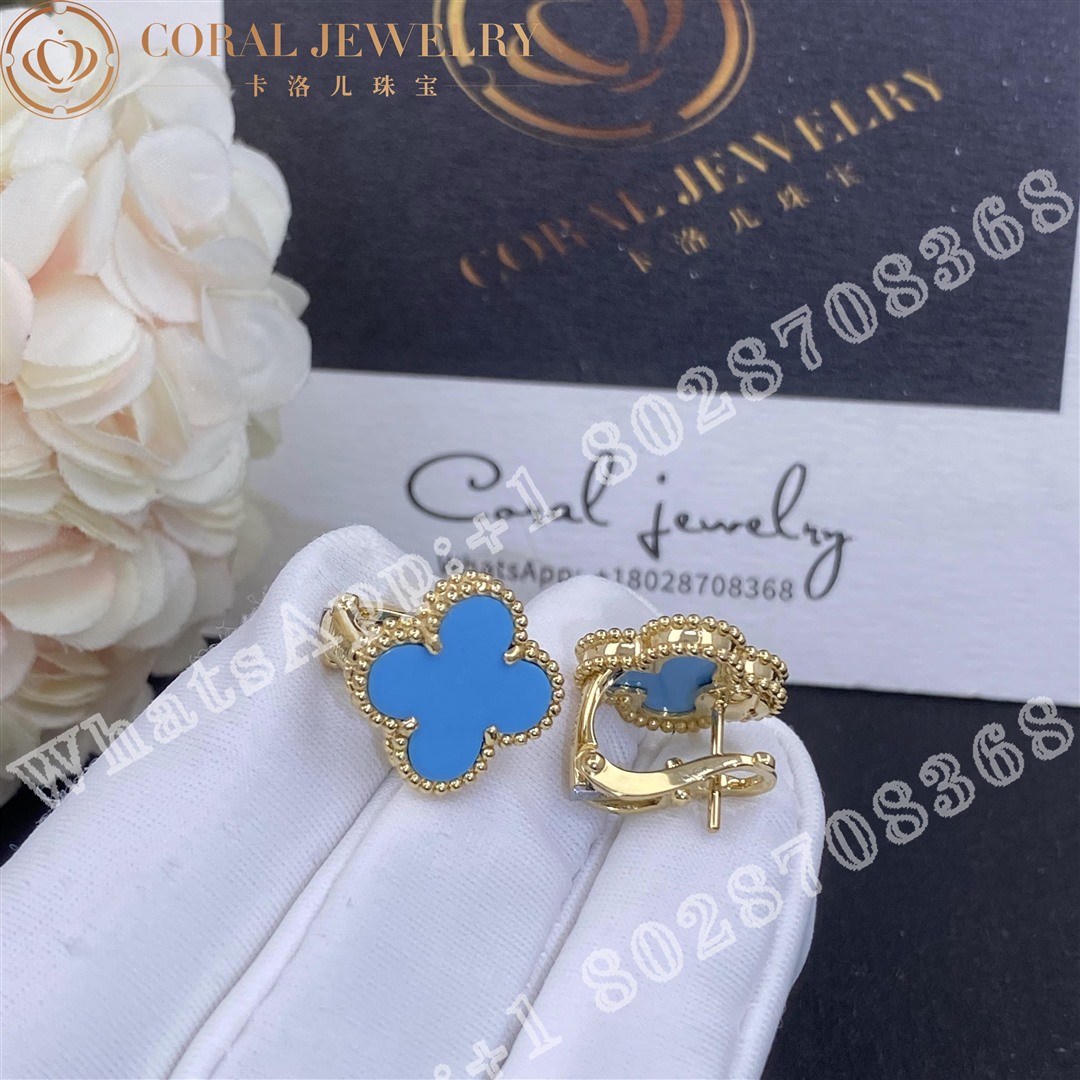 Van Cleef & Arpels Vintage Alhambra earrings Yellow gold, Turquoise - Image 5
