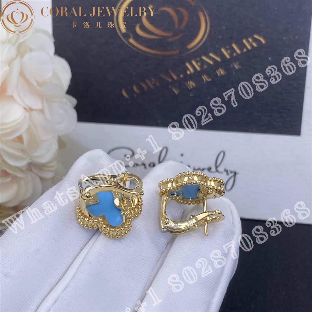 Van Cleef & Arpels Vintage Alhambra earrings Yellow gold, Turquoise - Image 4