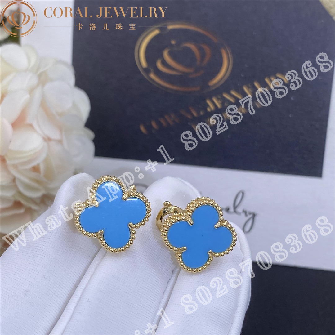Van Cleef Arpels Vintage Alhambra Earrings Yellow Gold Turquoise Coral (5)