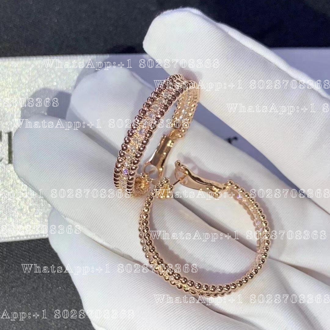 Van Cleef & Arpels Perlée Diamond hoop earrings 1 rows, rose gold, VCARO2IZ00