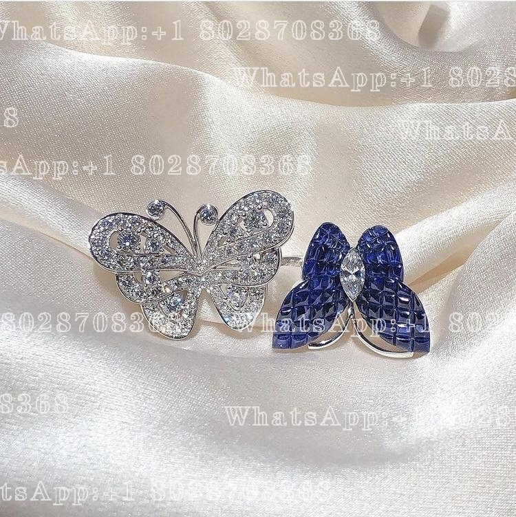 Van Cleef & Arpels Flying Butterfly Between the Finger Ring, White gold, Mystery Set sapphires VCARF27200