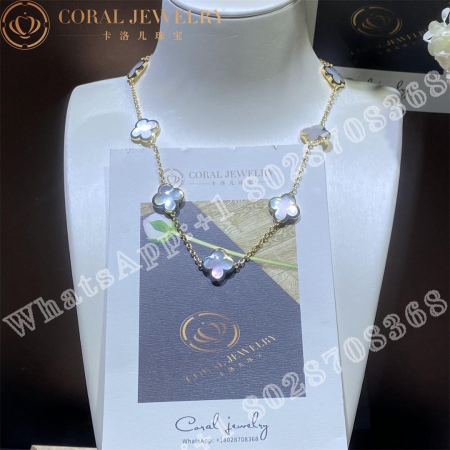 Van Cleef & Arpels Pure Alhambra necklace, 9 motifs Yellow gold, Mother-of-pearl VCARA37800 - Image 10