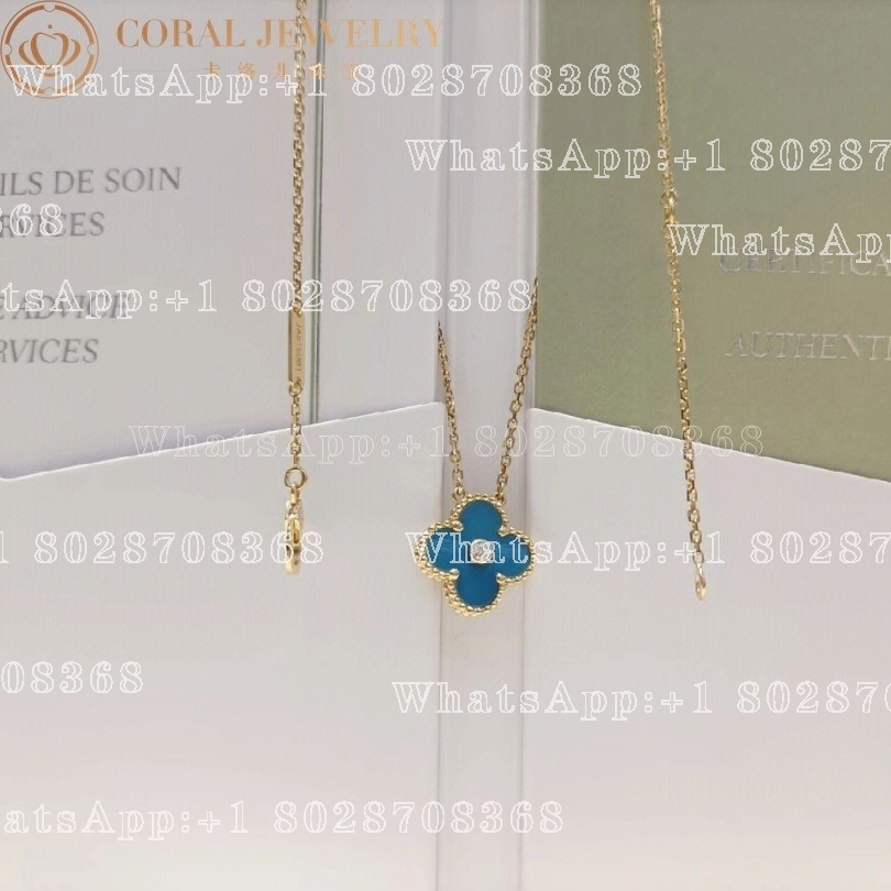 Van Cleef Arpels Vintage Alhambra 2019 Holiday Necklace Yellow Gold Blue Agate Coral (1)